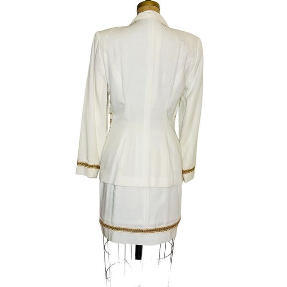 Vtg Nina K 90s cream rayon mix embroidered beaded cut out skirt suit size Small - Picture 3 of 16